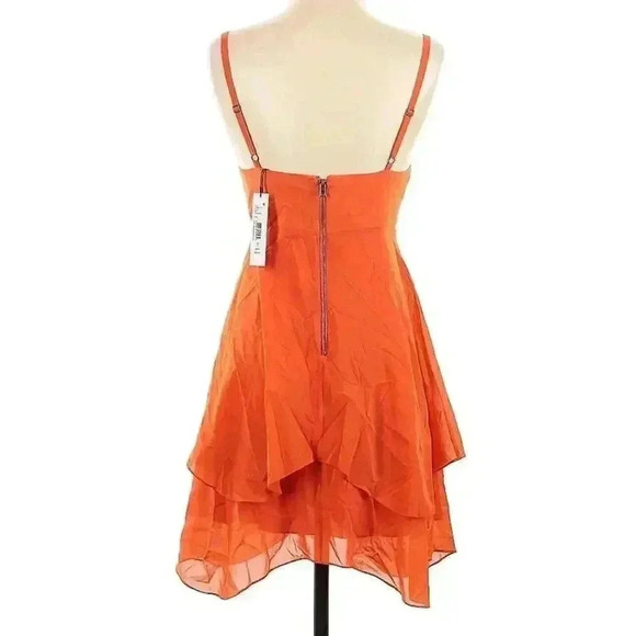 Alice + Olivia Revolve Tiered Silk Mini Dress Orange Tangerine 0 XS Delilah $330 - Picture 4 of 4
